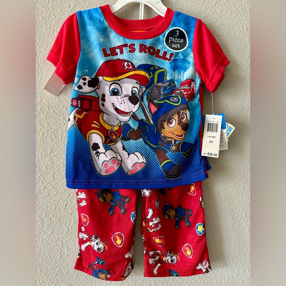 Nickelodeon Paw Patrol Boys 3-Piece Pajama Shorts Set, 2(T), NWT